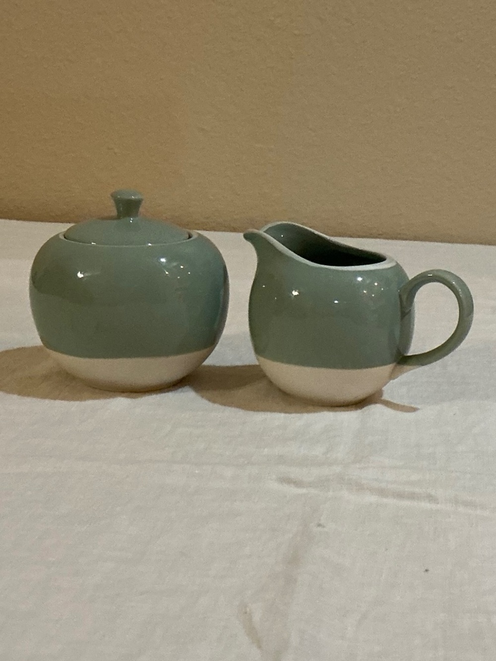 10 Strawberry Street Sage Green Sugar Bowl & Creamer.   NEW